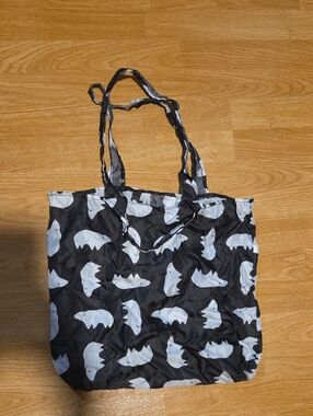 Black Tote Bag with White Bear Print